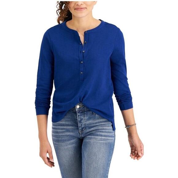 Style Tops - Style & Co Cotton Crew Neck Top Size Medium Blue